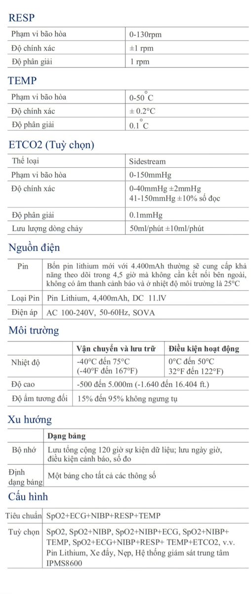 Thông số kỹ thuật monitor vs2000